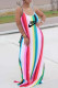 Red White Fashion Casual Striped Letter Spaghetti Strap Sling Dress Dresses
