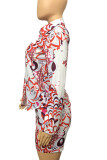 Colour Casual Print Patchwork Turndown Collar Long Sleeve Two Pieces