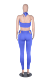Blue Sexy Solid Patchwork Halter Sleeveless Two Pieces