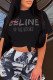 Black Fashion Street Print Letter O Neck T-Shirts