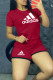 Red Fashion Casual Print Letter O Neck Short Sleeve Two Pieces