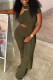 Army Green Fashion Casual Solid Asymmetrical O Neck Short Sleeve Two Pieces