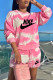 Pink Fashion Casual Print Letter O Neck Short Sleeve Two Pieces