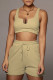 Deep Coffee Casual Solid Patchwork U Neck Two Pieces