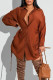 Caramel Colour Casual Solid Patchwork Frenulum Buckle Slit Turndown Collar Tops