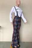 Multicolor Casual Street Plaid Print Patchwork Boot Cut High Waist Speaker Full Print Bottoms