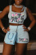 Light Blue Fashion Casual Print Letter Square Collar Sleeveless Two Pieces