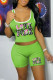 Green Fashion Casual Print Letter U Neck Sleeveless Two Pieces