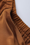 Light Brown Fashion Sexy Solid Backless Slit Off the Shoulder Long Dress Dresses