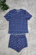 Navy Blue Fashion Casual Print Letter O Neck Short Sleeve Two Pieces
