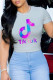 Grey Fashion Street Print Letter O Neck T-Shirts