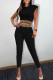 Black Fashion Celebrities Solid Patchwork O Neck Short Sleeve Two Pieces