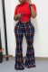 Multicolor Casual Street Plaid Print Patchwork Boot Cut High Waist Speaker Full Print Bottoms