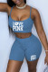 Light Blue Fashion Street Print Letter Spaghetti Strap Sleeveless Two Pieces