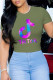 Army Green Fashion Street Print Letter O Neck T-Shirts