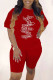 Red Fashion Casual Print Letter O Neck Short Sleeve Two Pieces