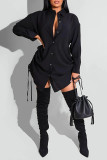 Red Casual Solid Patchwork Frenulum Buckle Slit Turndown Collar Tops