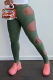 Army Green Sexy Solid Hollowed Out Skinny High Waist Pencil Solid Color Bottoms