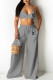 Grey Fashion Casual Solid Letter Spaghetti Strap Sleeveless Two Pieces
