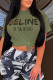Army Green Fashion Street Print Letter O Neck T-Shirts