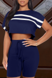 Pink Casual Solid Patchwork O Neck Short Sleeve Two Pieces
