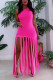 Pink Fashion Sexy Solid Tassel One Shoulder A Line Dresses