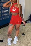Red Casual Sportswear Print Patchwork Halter Sleeveless Two Pieces