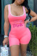 Pink Fashion Casual Print Letter Spaghetti Strap Rompers