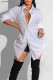 White Casual Solid Patchwork Frenulum Buckle Slit Turndown Collar Tops