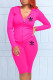 Rose Red Fashion Sportswear Print Letter Hooded Collar Long Sleeve Two Pieces