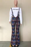 Multicolor Casual Street Plaid Print Patchwork Boot Cut High Waist Speaker Full Print Bottoms