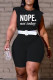 Black Fashion Casual Letter Print Basic O Neck Regular Romper (Without Belt)