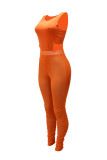 Coffee Fashion Sexy Solid See-through O Neck Sleeveless Two Pieces