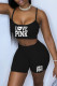 Black Fashion Street Print Letter Spaghetti Strap Sleeveless Two Pieces