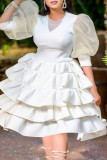 Red Celebrities Solid Patchwork V Neck Cake Skirt Dresses