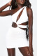 White Sexy Solid Hollowed Out Patchwork Asymmetrical Pencil Skirt Dresses