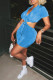 Sky Blue Sexy Solid Hollowed Out Patchwork Buckle Turndown Collar One Step Skirt Dresses