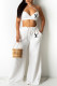 White Fashion Casual Solid Letter Spaghetti Strap Sleeveless Two Pieces