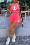 Pink Casual Sportswear Print Patchwork O Neck Sleeveless Two Pieces