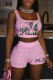 Pink Fashion Casual Print Letter Square Collar Sleeveless Two Pieces