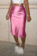 Pink Elegant Solid Patchwork Straight High Waist Straight Solid Color Bottoms