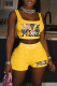 Yellow Fashion Casual Print Letter Square Collar Sleeveless Two Pieces
