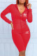 Red Fashion Sportswear Print Letter Hooded Collar Long Sleeve Two Pieces