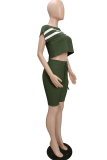 Pink Casual Solid Patchwork O Neck Short Sleeve Two Pieces