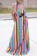 Tangerine Red Fashion Casual Striped Letter Spaghetti Strap Sling Dress Dresses