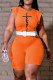 Orange Fashion Casual Print Basic O Neck Skinny Romper (Without Belt)