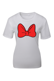 White Fashion Street Print Patchwork O Neck T-Shirts