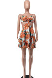 Multicolor Sexy Print Patchwork Backless Spaghetti Strap Sling Dress Dresses