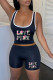 Black Fashion Casual Print Letter U Neck Sleeveless Two Pieces