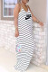 White Fashion Casual Striped Letter Spaghetti Strap Sling Dress Dresses